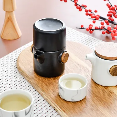 Chinese Travel Tea Set Ceramic Teapot One Pot Two Cups Portable Outdoor Treasure Pottery Tea Cup Set