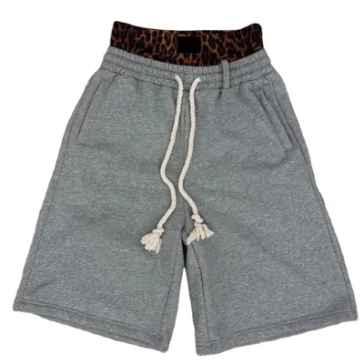 Leopard Solid Custom Drawstring French Terry Double Waist Gray Running 100% Cotton Breathable Eco-Friendly Sweat Shorts Men