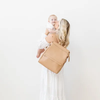 Factory Customizable PU Material Waterproof Mommy Backpack with USB Port & Stroller Hooks, Large Capacity Travel Diaper Bag