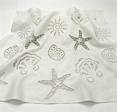 160 G/m 100% Cotton Jacquard Woven Laser-Cut Openwork Embroidered Lace Fabric with Starfish Shells Design for Dress & Wedding