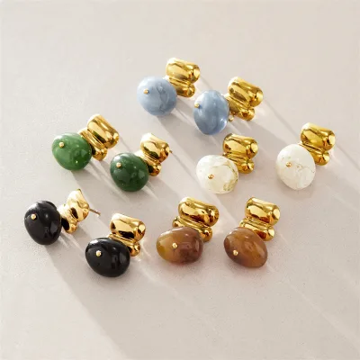 Light Luxury Stainless Steel Waterproof Fashion Stud Earring Colorful Resin Pendant Jewelry for Women Daily Wearing