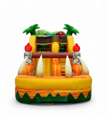 Commercially Customized Jungle Dinosaur Inflatable Slide, Marble Backyard, Suitable for Adults and Children, with a Pool.