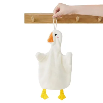 Super Absorbent Microfiber Hand Towel Printed Goose Chenille Cloth with Hanging Loops Cartoon Design