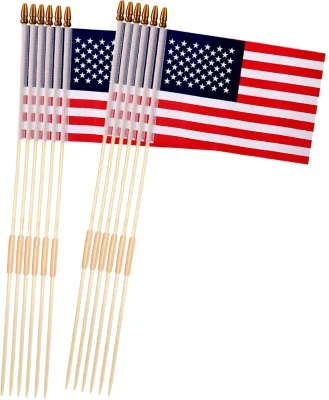 12 Pack 8x12 Inch Polyester American Flags with Wood Flagpole-Durable Memorial Day 4th July Veterans Day Patriotic Decorations
