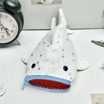 OEM Star Pattern Shark-shaped Pencil case Plush Animal Design Doll Portable Large Capacity Student Stationery Storage Bag Gift