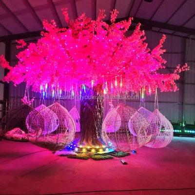 Cherry Blossom Tree Hanging Basket Swing Sets Unpowered Kiddie Carnival Park Rides for Outdoor Amusement for Gardens Playgrounds