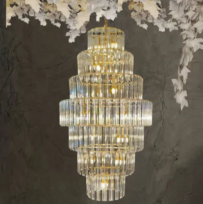 Factory Luxury Led Chandeliers Villa Hall Hotel Staircase Lighting Gold Long Crystal Hanging Pendant Lamps for Wedding Events