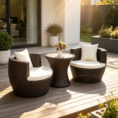 Customized European Style Three-Piece Outdoor Sofa Set Simple Small Casual Coffee Table Chair PE Rattan Modern Design Iron