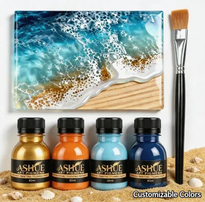 DIY Resin Pouring Craft Kit | Fluid Art Pigment, Epoxy Top Coat Sealer & Beach Seashell for Ocean Wave Resin Art Making