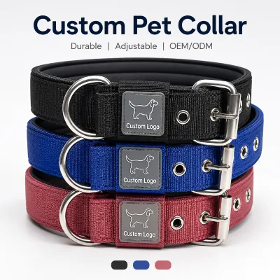 Custom Padded Durable Solid Reflective Waterproof Anti-Lost Dog Walking Collar Safety Locking Buckle Adjustable Nylon for Large