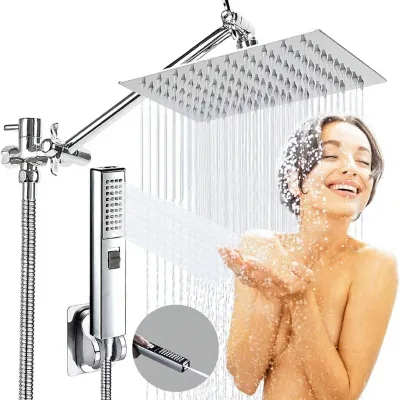 Cross-border Pressurized Chrome Plated Shower Head Set 8 Inch 10 Inch Top Spray & Rainfall Shower Kits Household