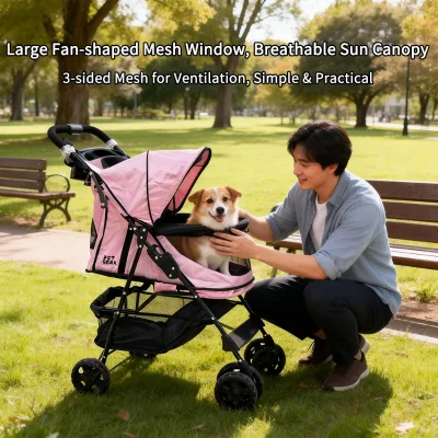 JXB PG8100 Portable Foldable Shock Absorb Wheel Dog Cat Buggy With Cup Holder & Storage Pocket