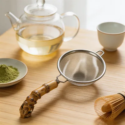 Creative Bamboo Root Tea Strainer With Stainless Steel Mesh Hand Held Filter for Loose Leaf Tea Chinese Style Teaware Gift