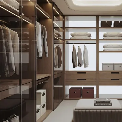Customized Postmodern Wood Closet Systems Clothes Storage Cabinets Set Bedroom Furniture Organizer Wardrobe Walk Closet Villa