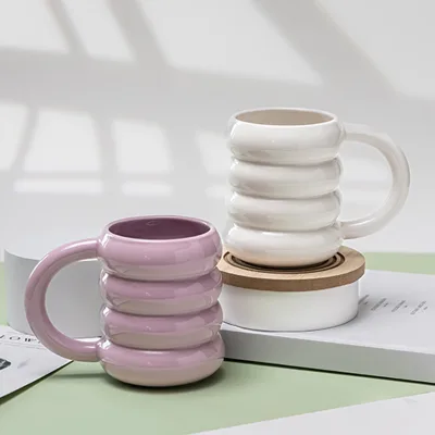 Cute Design Color Glaze Coffee Travel Mug Nordic Style Ceramic Couple Cup Set for Presents and Daily Use