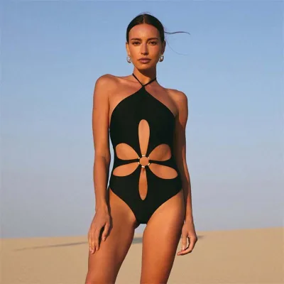 Custom Tankini Cutout One-Piece Swimsuit Print Hollow Solid Color Flower Black White Single Piece Micro Monokini Sexy Bikini