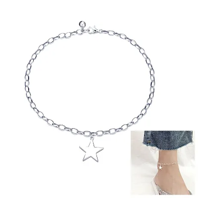 Friendship Gift Handmade Dainty Anklet 925 Sterling Silver Star Lucky Oval Chain Adjustable Foot Chain for Women