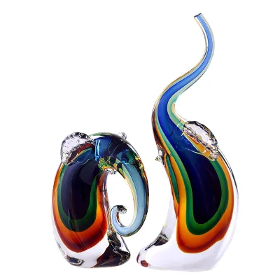 Handmade Murano Style Blown Glass Elephant Figurines Colorful Animal Glass Decoration Items for Wedding Home Ornament
