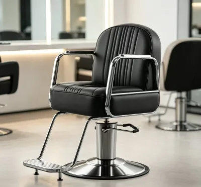 Professional Reclining Barber Chair, Black White Styling Chair for Salon & Spa Use