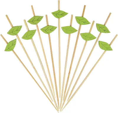 Leaf Bamboo Stick Picks Disposable Multiple Design Cocktail Picks for Beverage Drinking Party