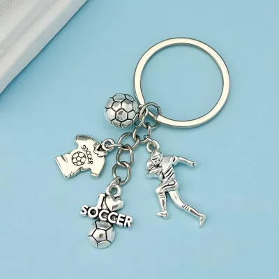 Football Alloy Keychain Sports Metal Key Ring Purse Bag Backpack Car Charm Earbud Case Accessory Women Men Boys Girls Gift