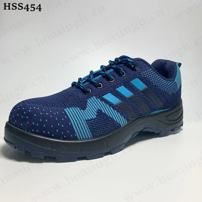 LXG,fashion Breathable Knitted Fabric Anti-hit Safety Toe Tennis Shoes Anti-stab Industry Blue Mens Hiking Shoes for Sale HSS454