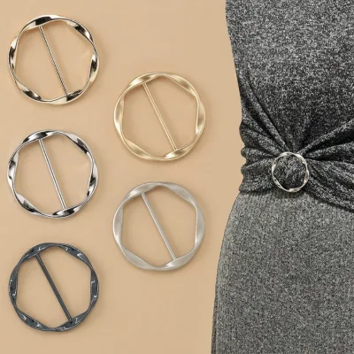 Metal Coated Round Circle Knot Buckle Button-Belts Ring Clip for Women's Fashion