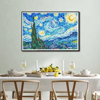 Museum Quality Van Gogh Starry Night Canvas Wall Art with PS Frame Classic Impressionist Painting for Home Decor