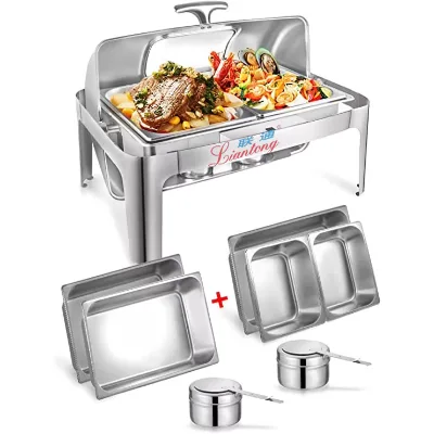 Wedding Luxury Catering Equipment Chafing Dishes Buffet Set Catering Stainless Steel Roll Top Chafer with Glass Window