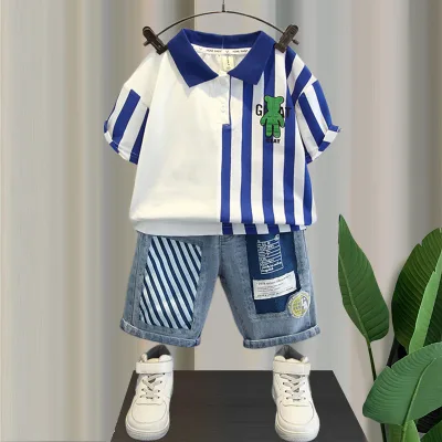 Boys Summer Short Sleeve Suit High Quality 90-160cm Children's Cloth Cool Shorts Suit