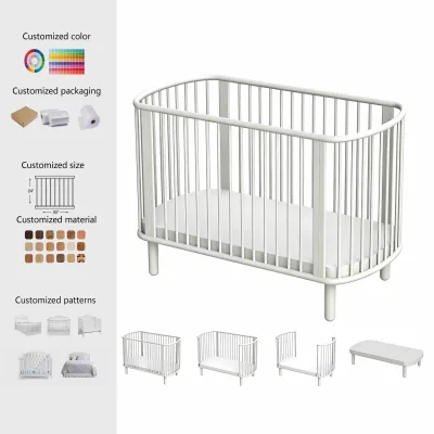 Oval Cribs Wood Kid's Furniture Girls Boys Baby Sleeping Cot Mobile Bed Portable Crib for Babies with Bumper Under 12 Years