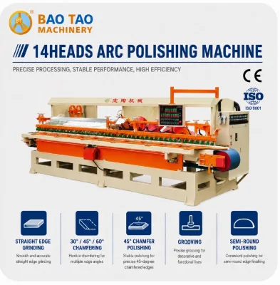 14 Heads Arc Polishing Machine for Curved Stone Surfaces High-Accuracy Automatic Edge Finishing Equipment Motor Pump Bearing