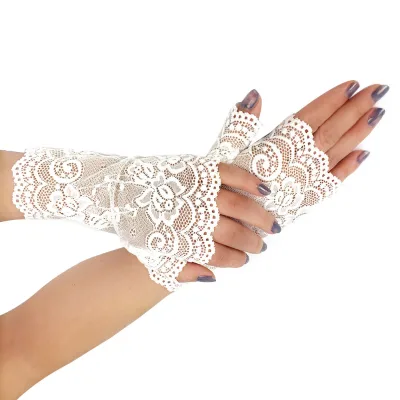 Women's Lace Gloves Fingerless Floral Gloves Bridal Prom Gloves for Wedding Party Costume Accessories Floral Fingerless Gloves