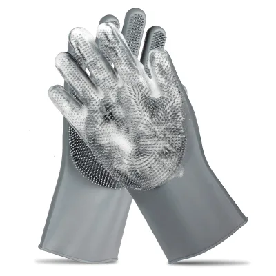Pet Grooming Glove Dog Cat Bathing Massaging Glove Heat Resistant Silicone Gloves with High-Density Teeth