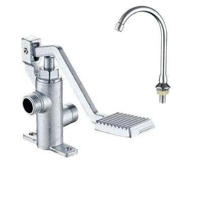 Copper Basin Faucet Foot-Pedal Control Foot-Operated Valve New Chinese Style Deck Mounted for Hospital Laboratory