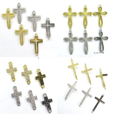 CH-LHP1992 Classic Clear CZ Cross Connector Gold Plated CZ Cross Accessories Gold Plated CZ Cross Shape Charms Wholesale