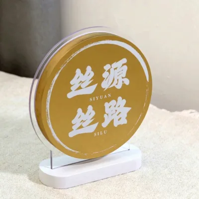 Customizable Round Sign Table Plaque Acrylic Display Stand for Business Use