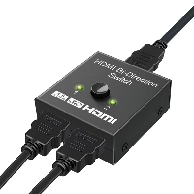 HDTV Splitter 4K HDTV Switch, 1 x 2 HDTV Switcher Bidirectional 2 Inputs 1 Output, No External Power Needed, Supports 4K/3D/108