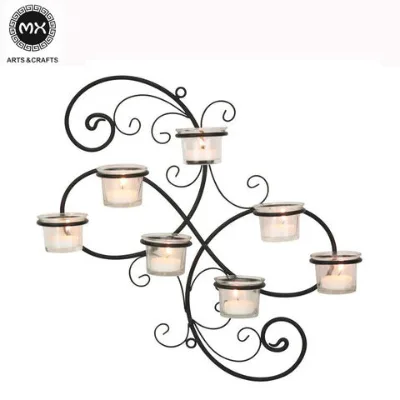 Candle Wall holder Decorative Black Scrolled Ivy Metal Tea Light And Votive Candle Holder Hanging Wall Sconce 7-tealight Holder