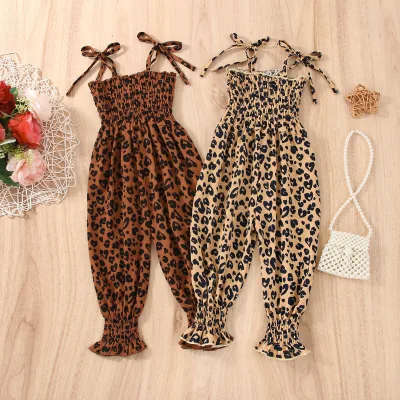 2022 Kids Romper Sleeveless Ruffle Leopard Pattern Baby Girls Jumpsuit