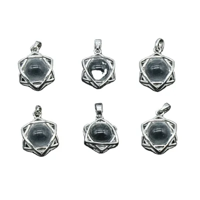 DIY Polished Natural Stone Mix Quartz Crystal Carving Clear Quartz Hex Star Pendant