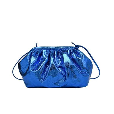 Unique Ruffled Cloud Shaped Lady Pouch Shoulder Handbag Blue Evening Clutch Bag for Women Dinner Party