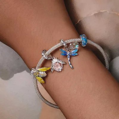 Hot Sale 925 Sterling Silver Exquisite Dragonfly Pendant, Temperature-sensitive Color-changing Bee Rose Pendant Bracelet