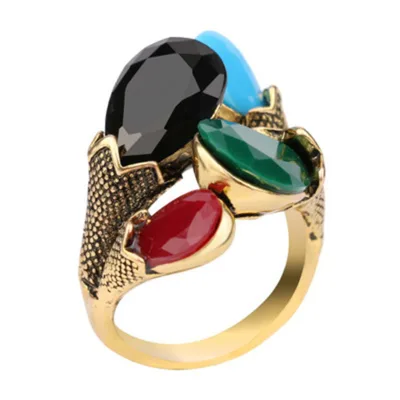 Bohemia Blue Rings for Women Aesthetic Caved Pattern Design Fancy Anniversary Gift Ethnic Finger Accessories Lady Jewelry