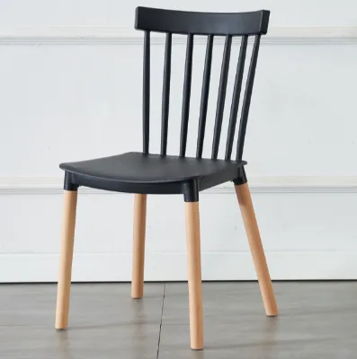 Sturdy Plastic Windsor Dining Chair With Solid Beech Wood Leg Indoor Home Kitchen Seating for Apartment Dining Room Furniture