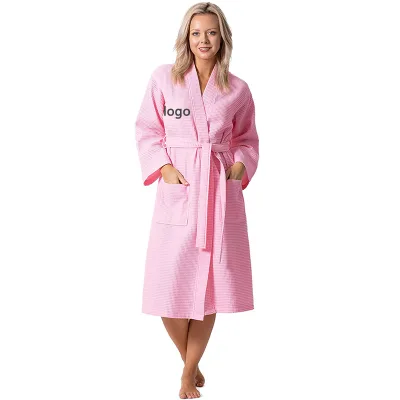 Luxury Hotel Spa Unisex MultiColor High Quality Cotton Terry Breathable Thermal Long Sleeve Spa Soft Bathrobe Pocket Custom Logo