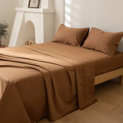 Wholesale Soft Microfiber Bed Linen Sheets Solid Color Hotel Bed Flat Sheet and Fitted Sheet