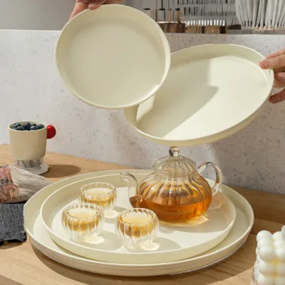LQ Wholesale Custom Logo Decorative Large White Plastic Commercial Grade Dishwasher Microwave Safe Serving Tray for