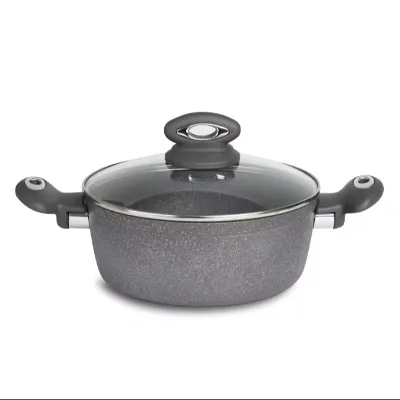 Camry China Factory Direct Non-Stick PTFE Granite Soup Stock Casserole Induction Bottom Bakelite Handle Glass Lid Black/White