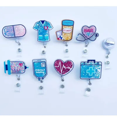 Yes Novelties 2024 Floating Glitter Filled Swivel Badge Reel RN BSN LPN Doctor Nurse Popular DIY Acrylic Badge Reel